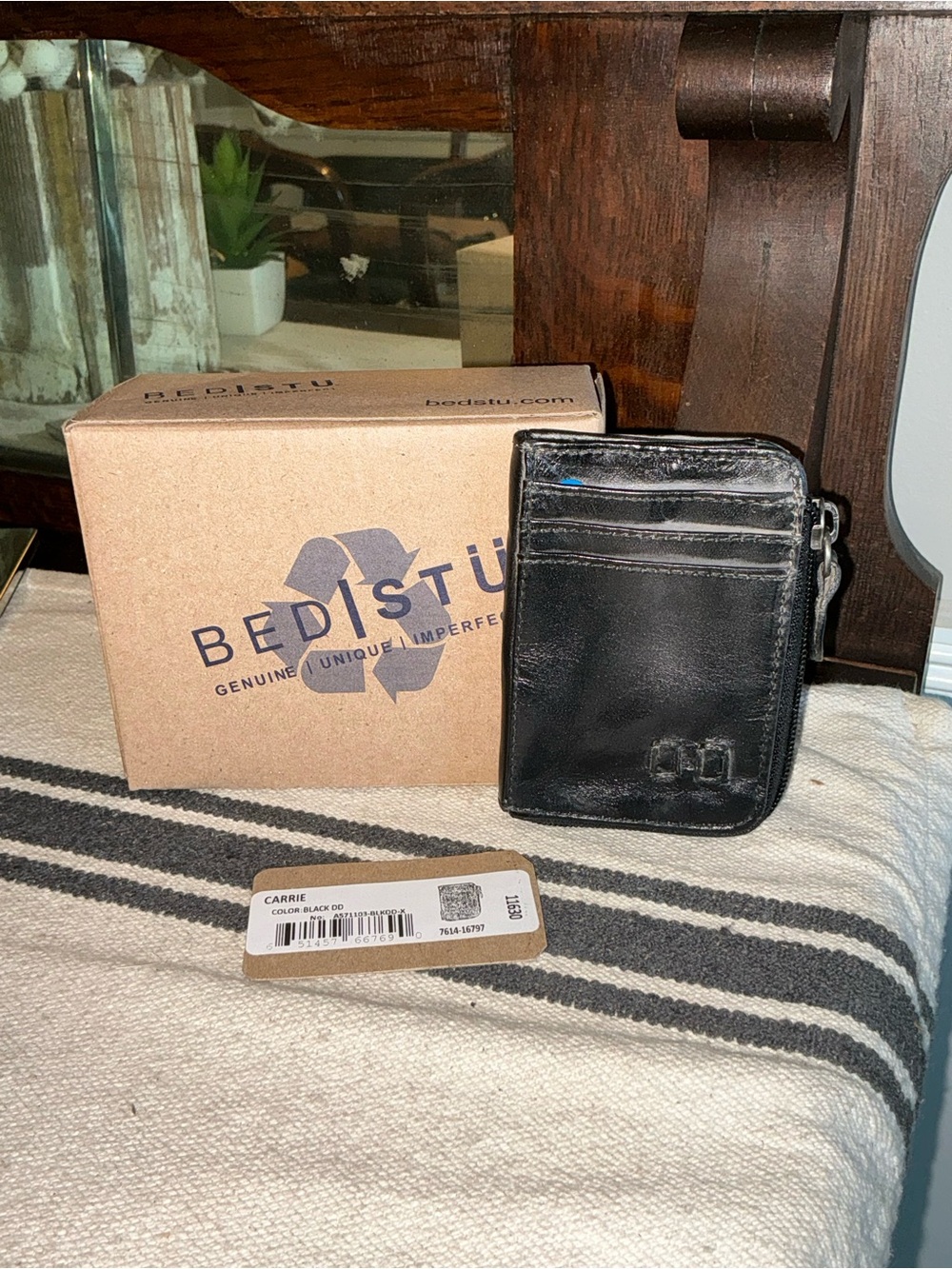 NWT Bed Stu Carrie Leather Black Die Dyed DD Wallet W/ Box Retail $100